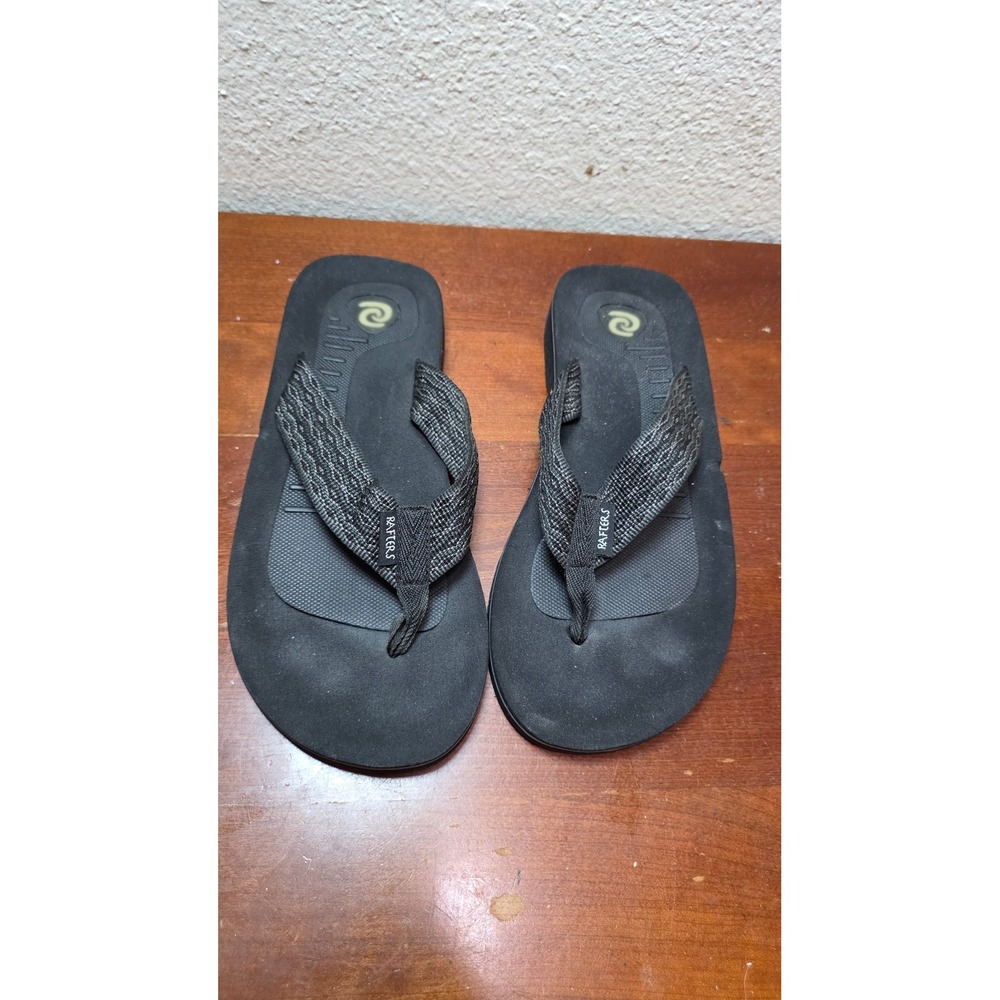 Rafters Flip Flop Sandals Mens 9 Black Grey Woven Strap Casual Beach Thong Shoes